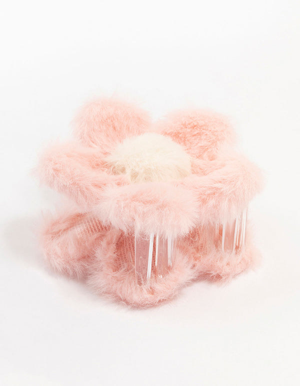 Pink Faux Fur Daisy Claw Clip