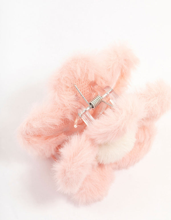 Pink Faux Fur Daisy Claw Clip