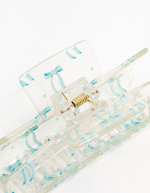 Plastic Rectangle Blue Bow Claw Clip