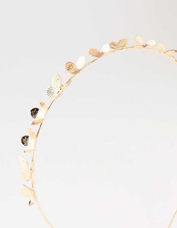 Small Gold Flower Butterfly Headband