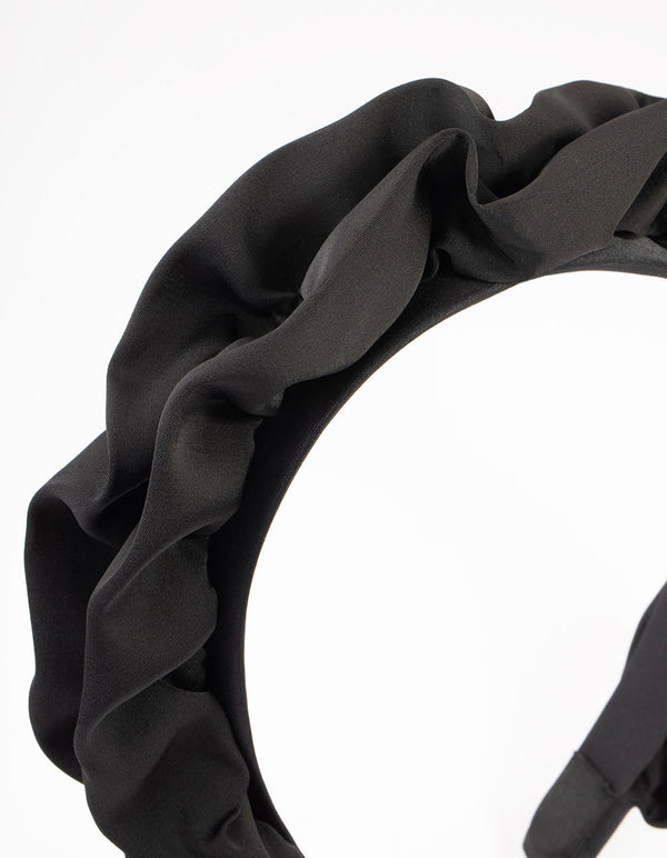 Black Ruffle Satin Headband