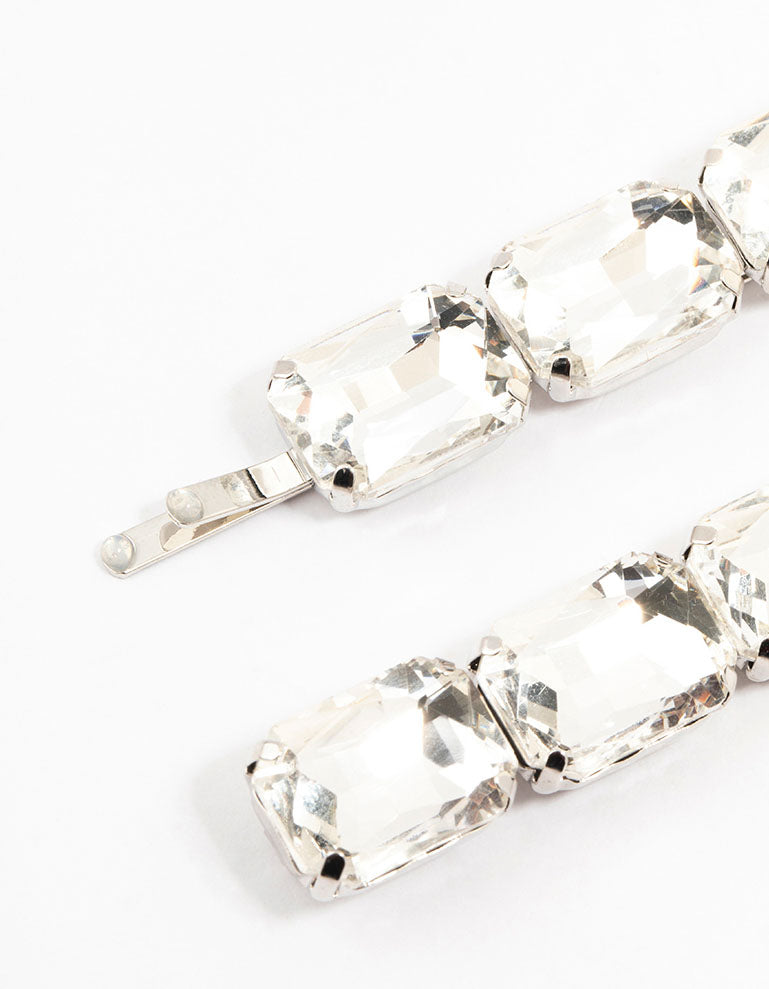 Rhodium Large 3 Stones Clips 2-Pack