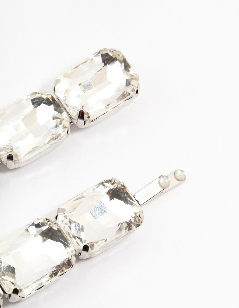 Rhodium Large 3 Stones Clips 2-Pack