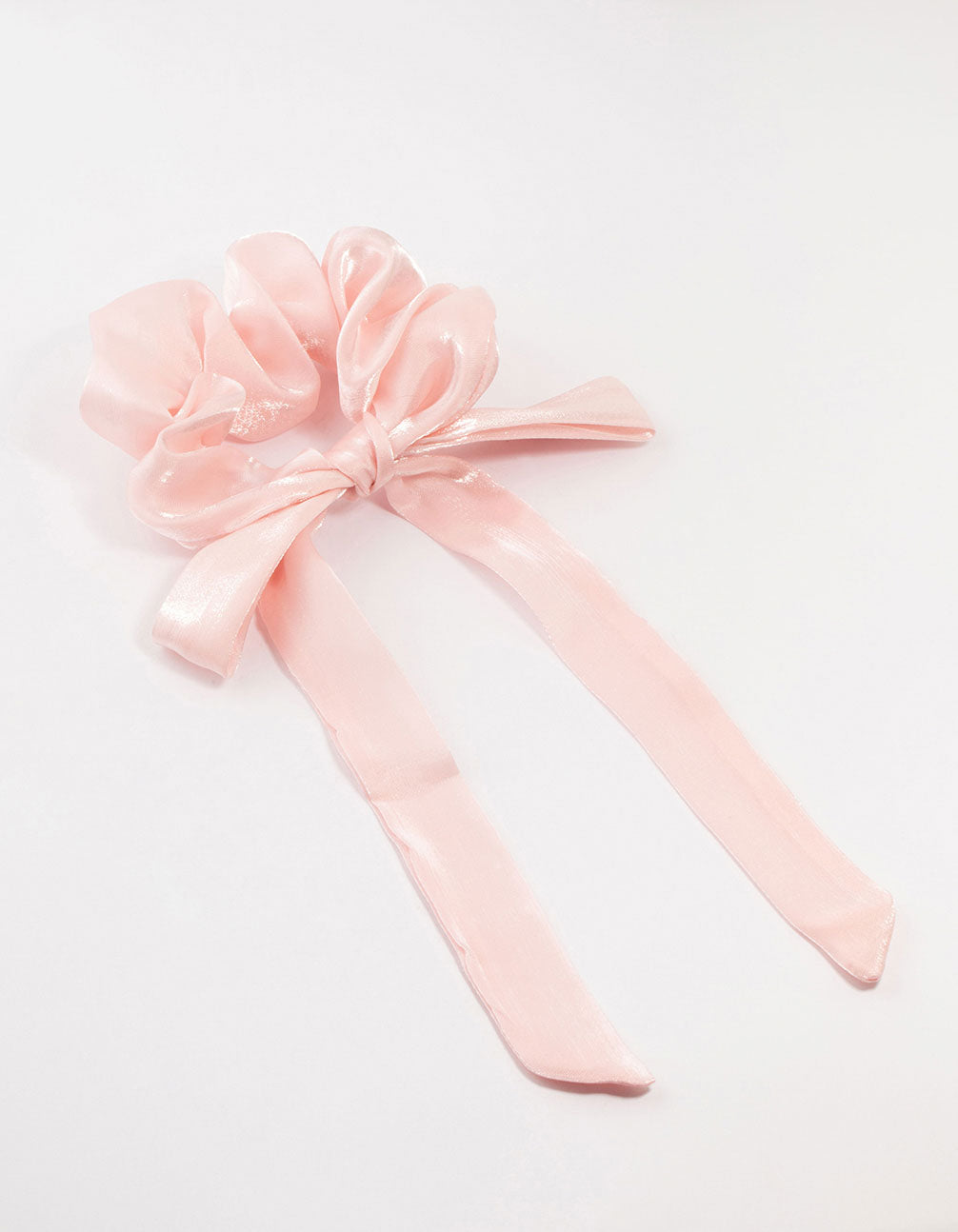 Pink Chiffon Fabric Long Bow Scrunchie
