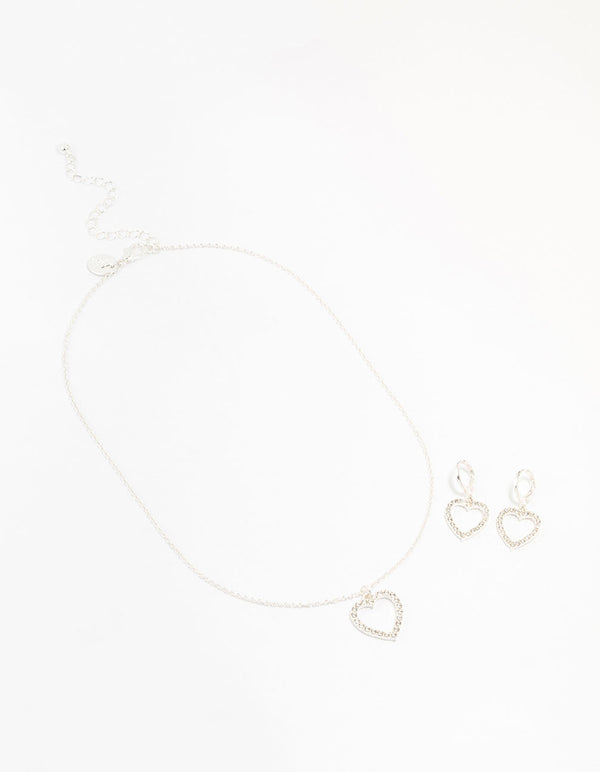 Silver Diamante Heart Necklace & Earring Set