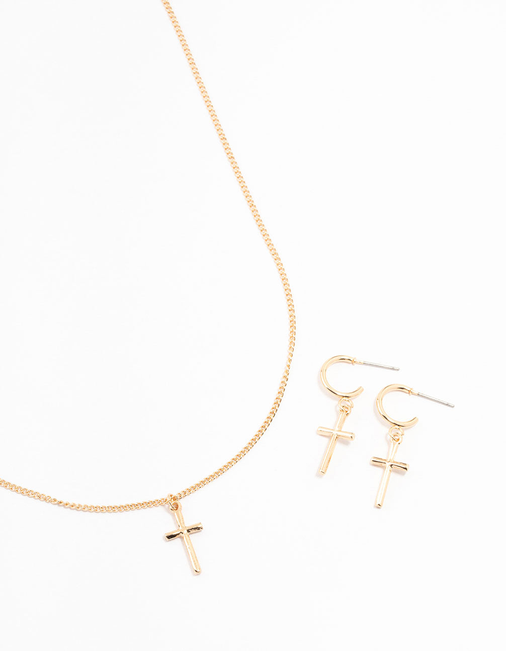 Sleek Gold Cross Necklace & Earring Set