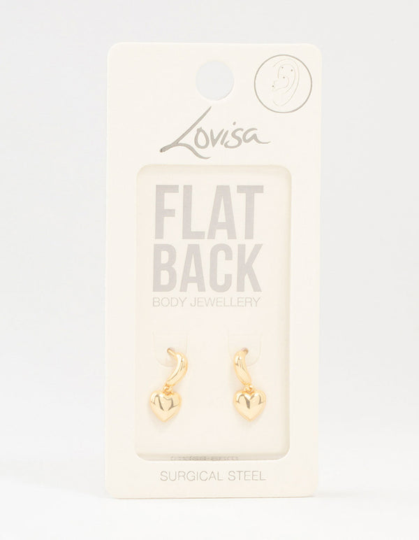 Gold Plated Surgical Steel Heart Drop Flat Backs 2-Pack
