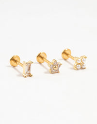 Gold Plated Surgical Steel Flower & Baguette Flat Backs 3-Pack - link has visual effect only