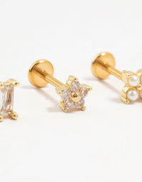 Gold Plated Surgical Steel Flower & Baguette Flat Backs 3-Pack - link has visual effect only