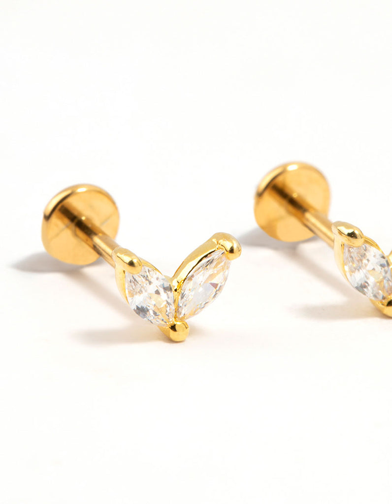 3pcs 14g 4mm 14K Gold Plated Dermal Anchors – Surgical Steel With Clear CZ – Flat Top