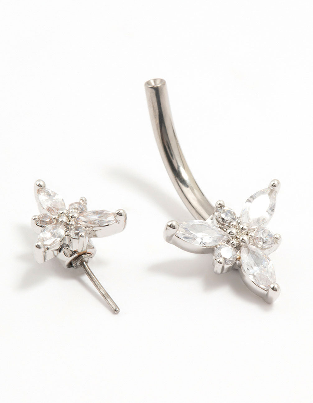 Titanium Double Pointy Flower Threadless Belly Bar