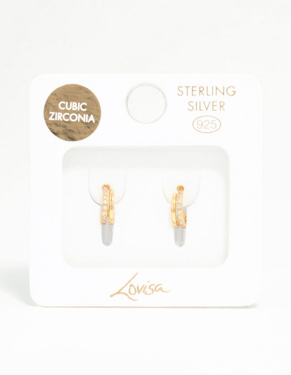 Gold Plated Sterling Silver Double Hoop Earrings