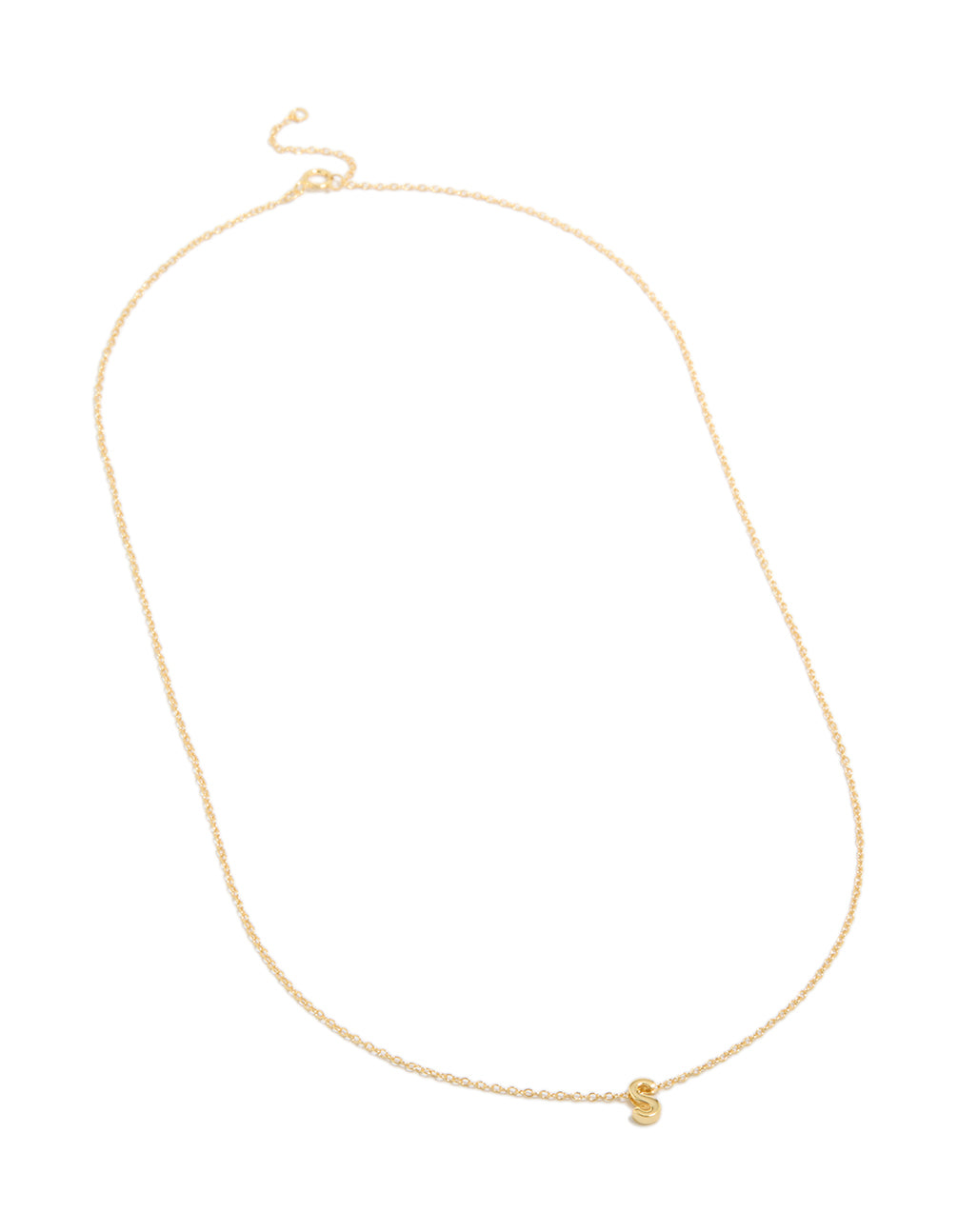 Crafted from gold plated sterling silver letter S necklace with initials front view