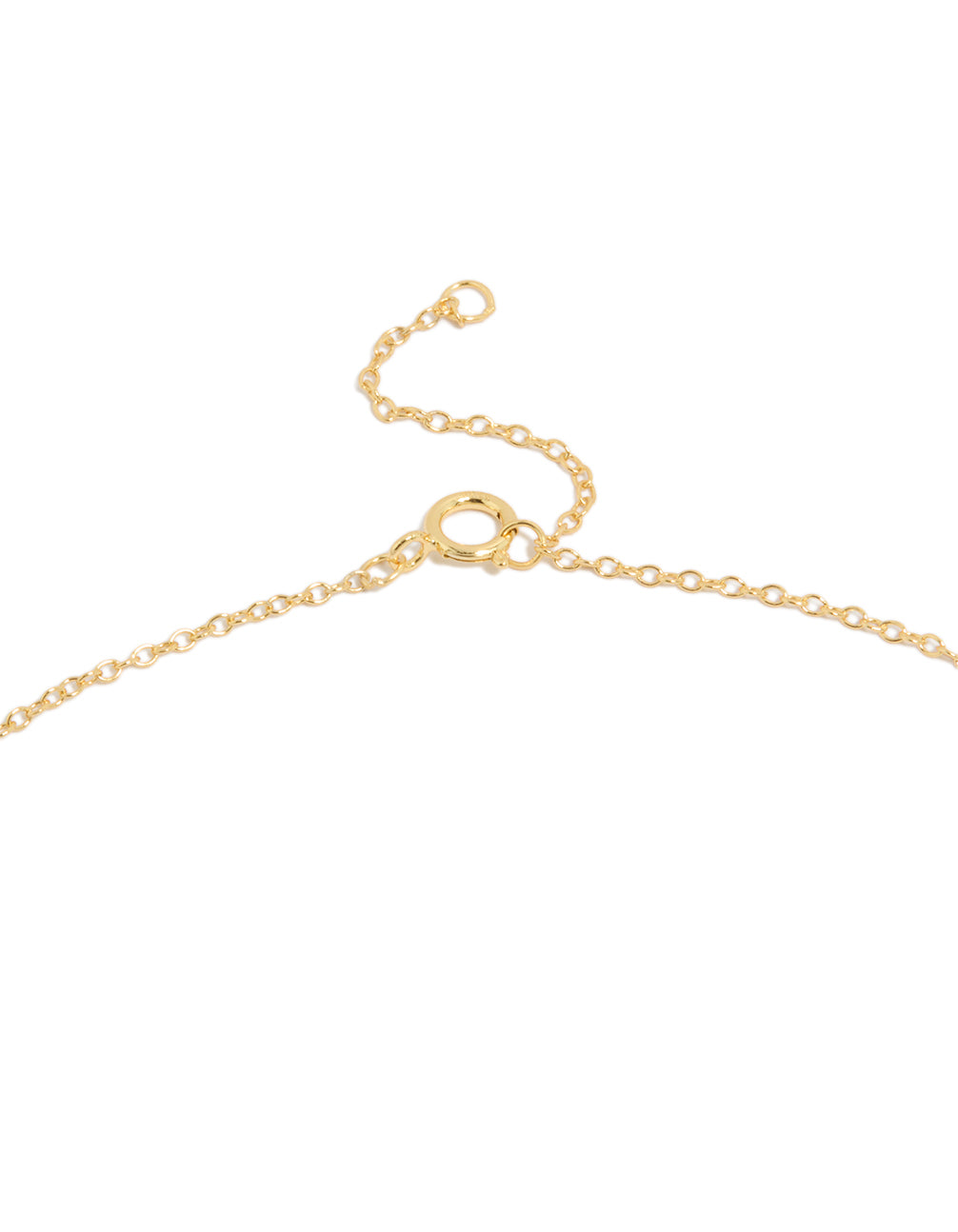 Highlighting a gold plated sterling silver letter S necklace with initials clasp detail view