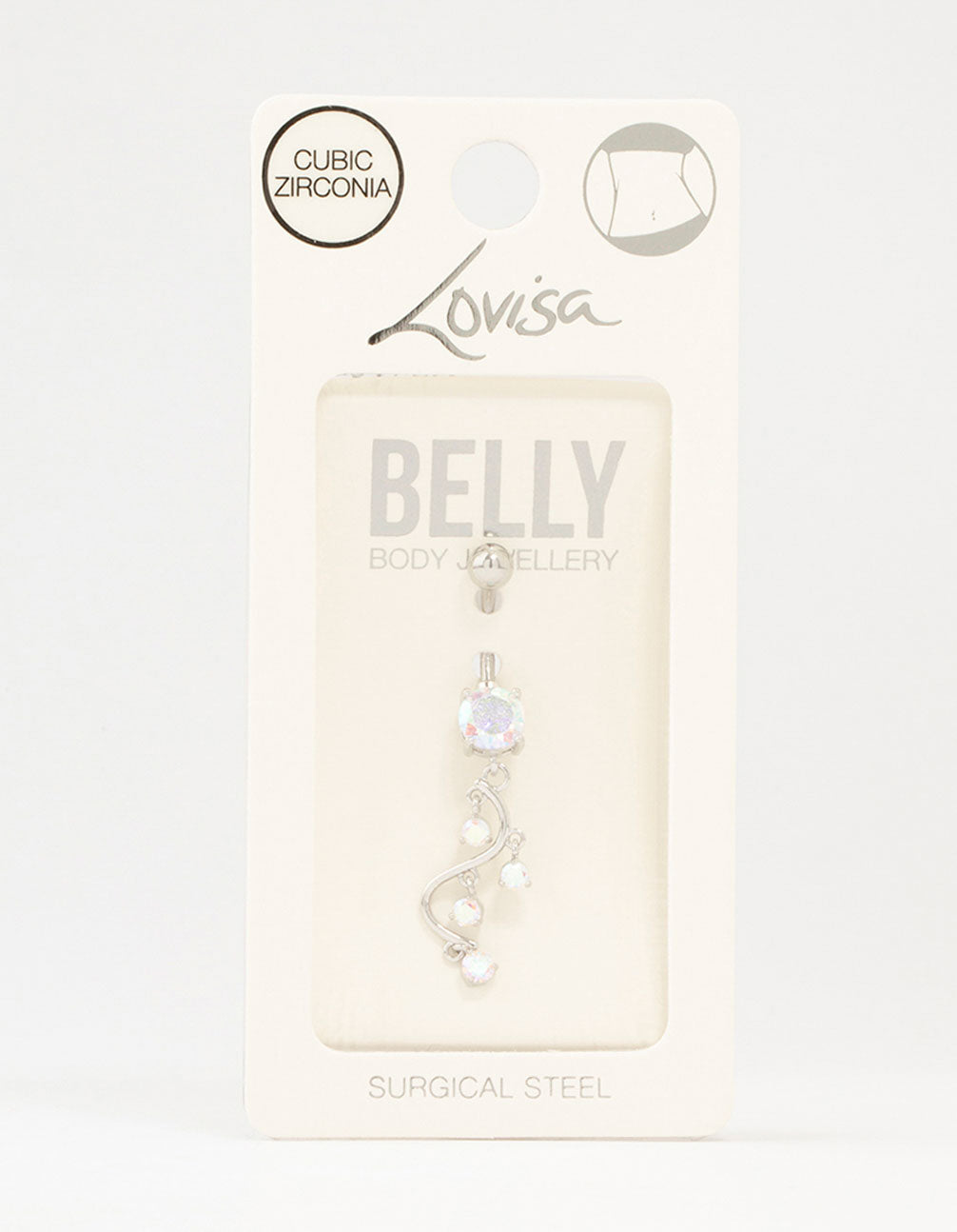 Surgical Steel S-Shaped Cubic Zirconia Drops Belly Bar