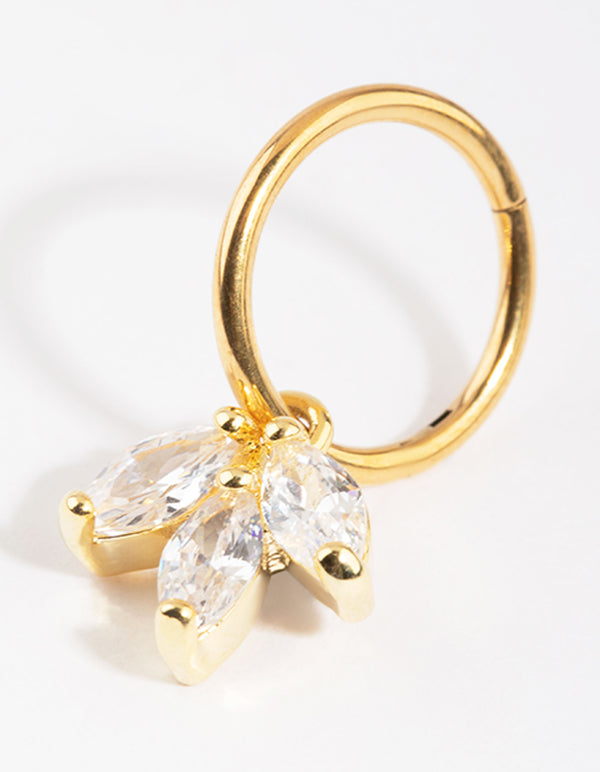 Gold Plated Titanium 3 Marquise Dangle Belly Ring