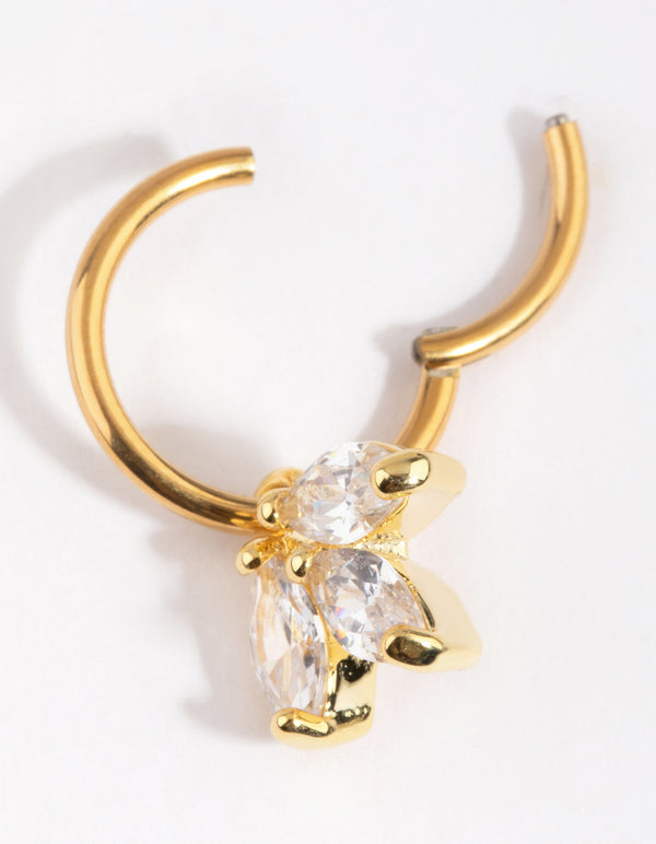 Gold Plated Titanium 3 Marquise Dangle Belly Ring