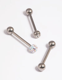 Titanium Pave Tongue Piercings 3-Pack - link has visual effect only