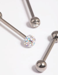 Titanium Pave Tongue Piercings 3-Pack - link has visual effect only