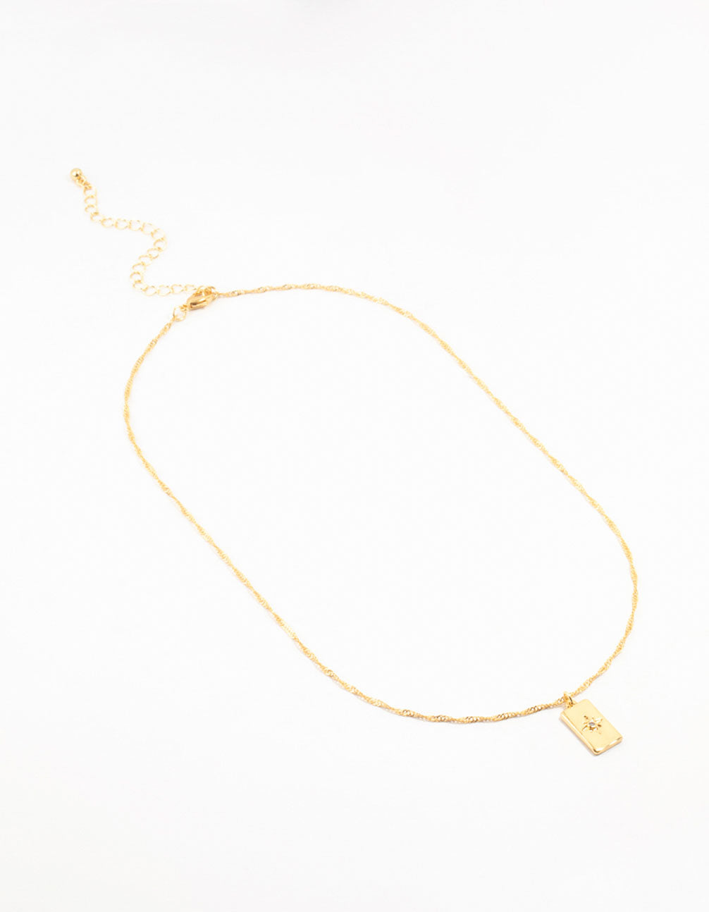 Gold Plated Diamante Rectangle Tag Necklace