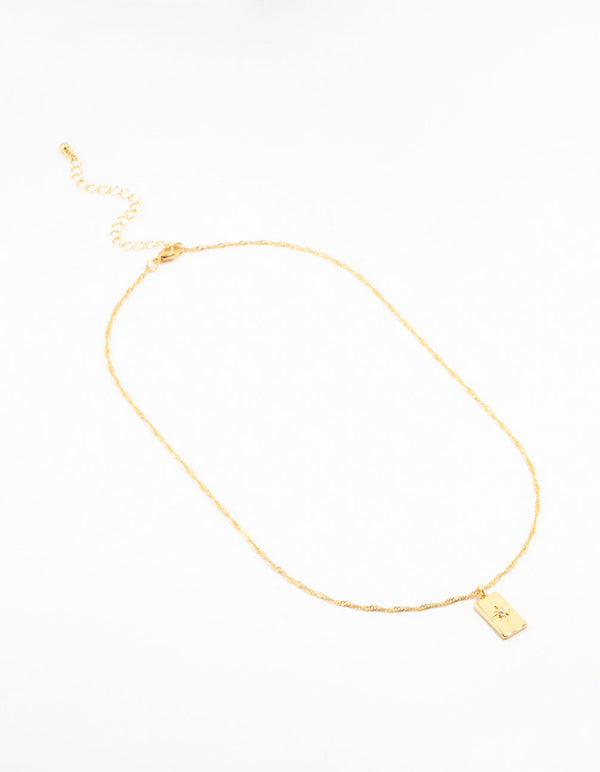 Gold Plated Diamante Rectangle Tag Necklace