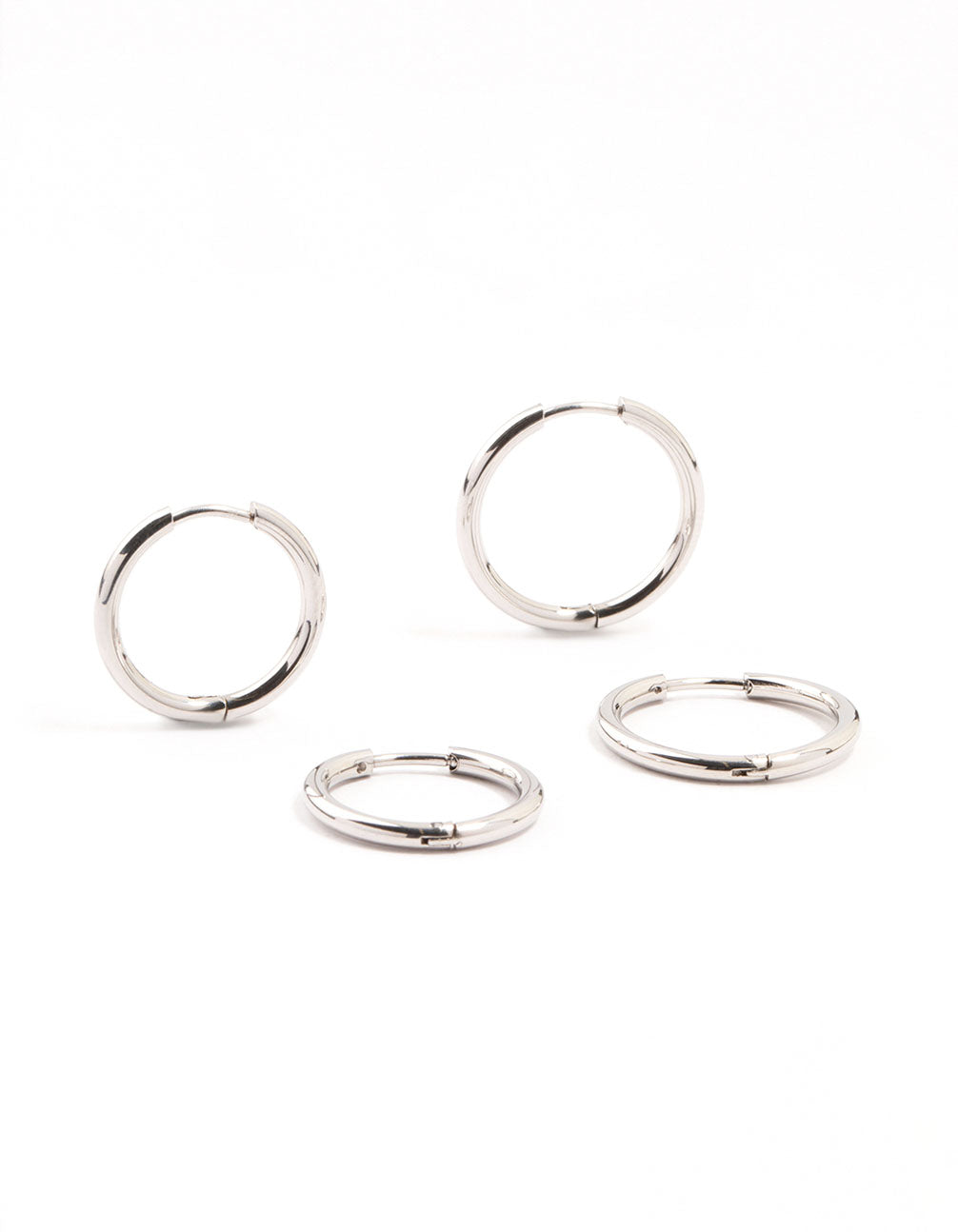 Showcasing mini hoop earrings in a 2-pack crafted from waterproof stainless steel in silver front view