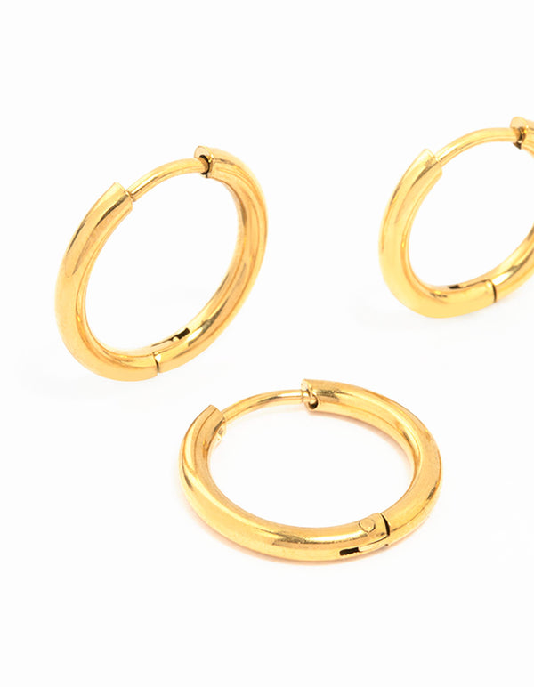 Gold Plated Stainless Steel Small Hoop Earrings 2-Pack