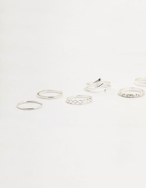 Silver Swirl Mixed Stacking Rings 8-Pack