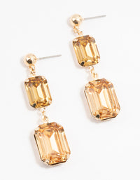 Gold Double Rectangle orange  Diamante Drop Earrings - link has visual effect only