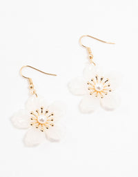 White Acrylic Spikey Flower Pearl Drop Earrings - link has visual effect only