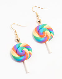 Rainbow Swirl Lollipop Drop Earrings - link has visual effect only
