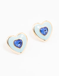 Blue & Gold Acrylic Heart Stud Earrings - link has visual effect only