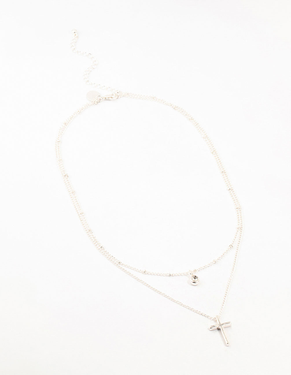 Silver Diamante Cross Layered Necklace