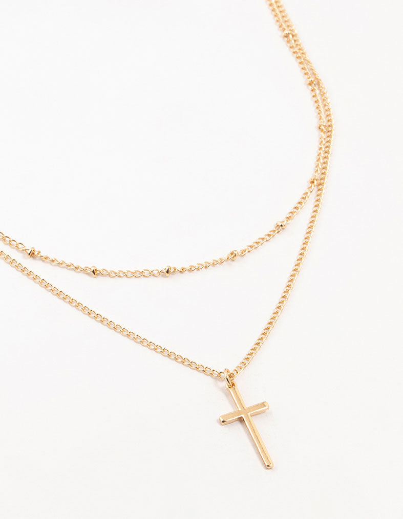 Gold Ball Chain Cross Layered Necklace Lovisa - Main Image
