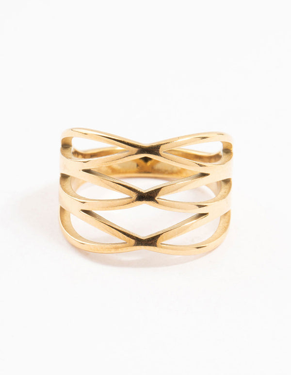 Waterproof Gold Plated Stainless Steel Crossover Ring
