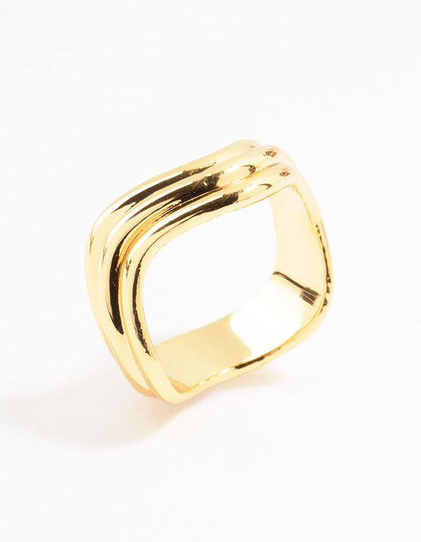 Waterproof Gold Plated Stainless Steel Wave Cocktail Ring