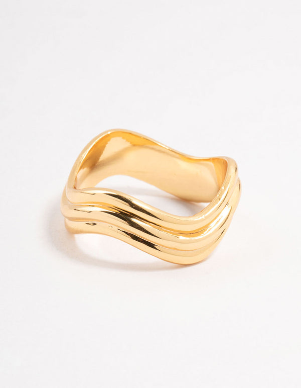 Waterproof Gold Plated Stainless Steel Wave Cocktail Ring