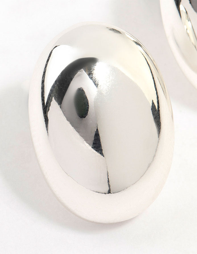 Silver Plated Oval Stud Earrings