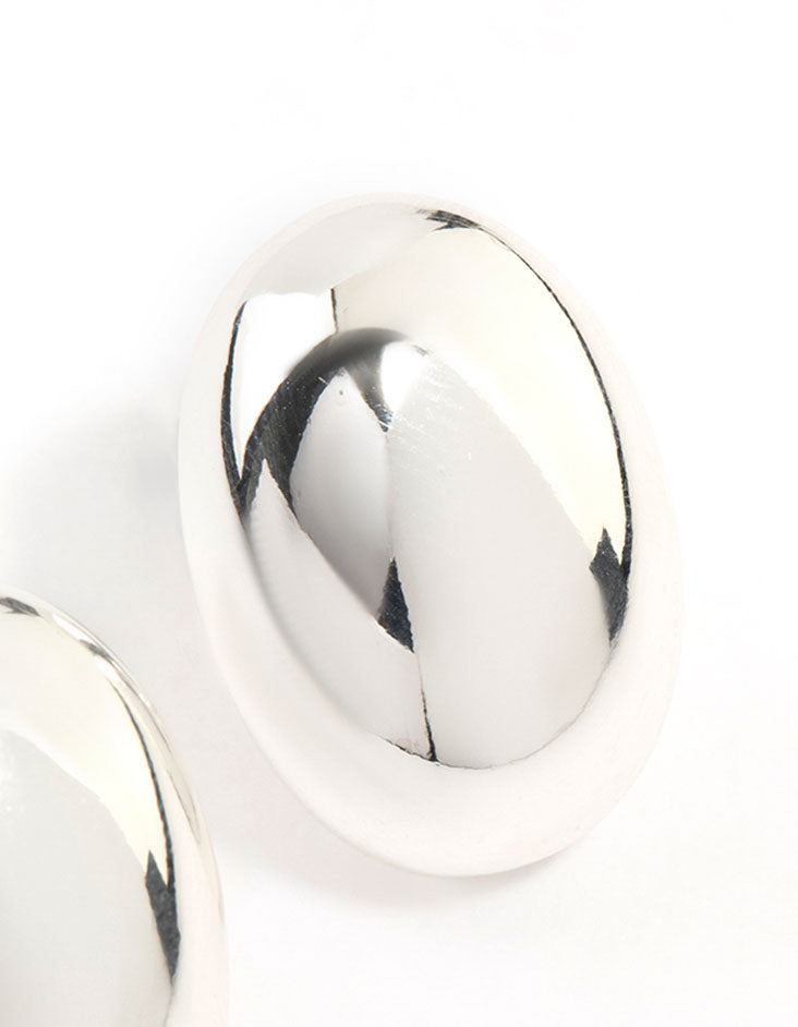 Silver Plated Oval Stud Earrings