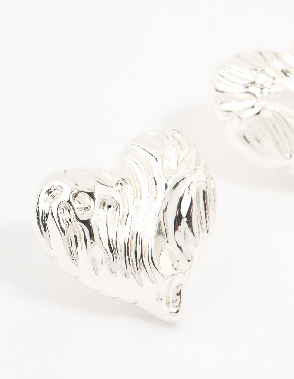 Silver Plated Textured Heart Stud Earrings
