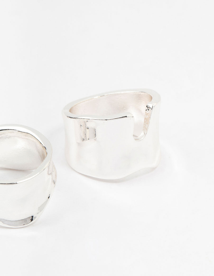 Silver Plated Large Molten Rings 2-Pack