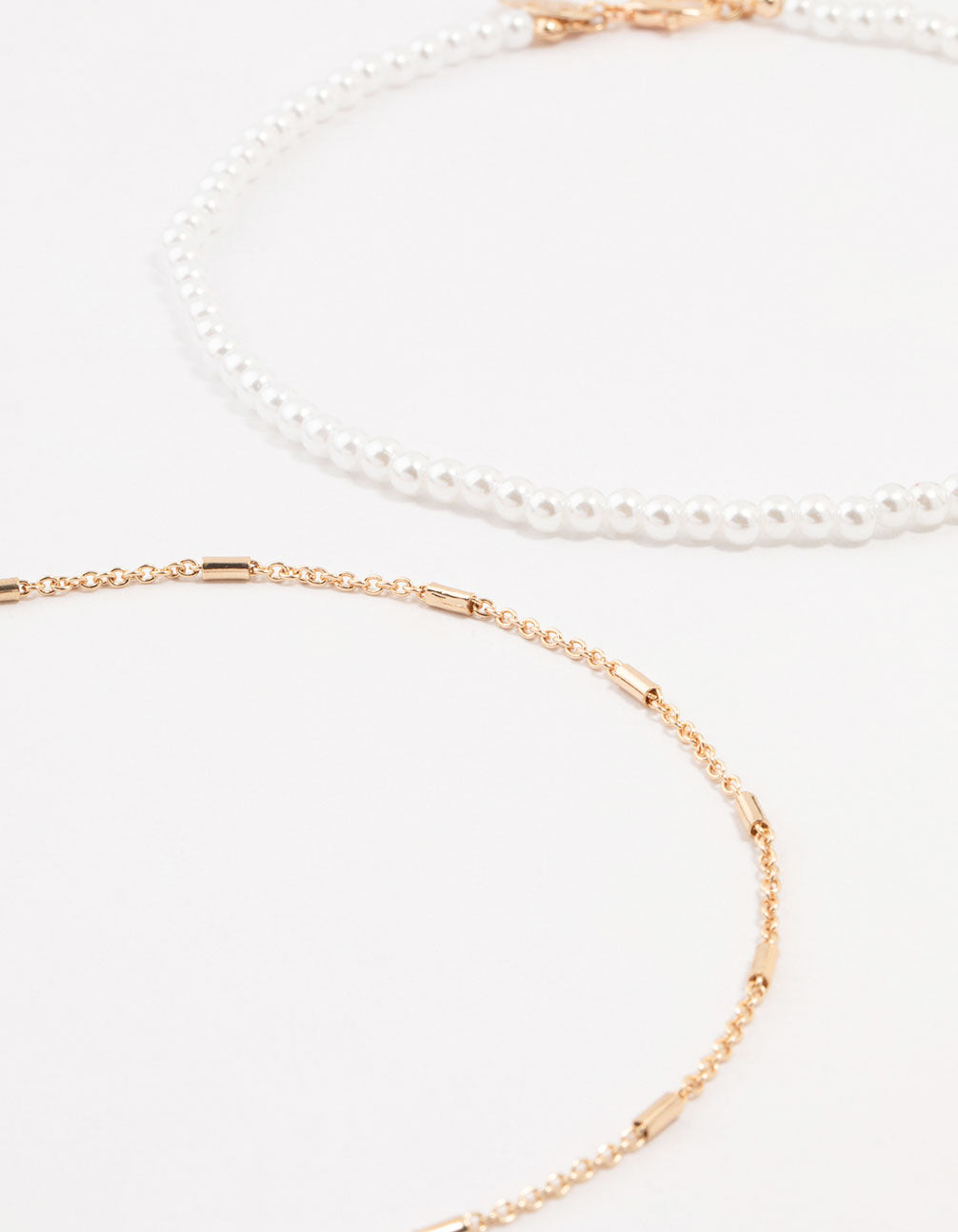 Gold Pearl Tab Chain Chokers 3-Pack