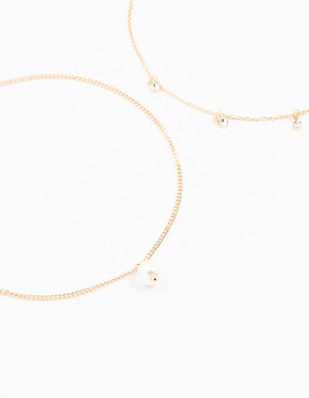 Gold, Pearl & Diamante Droplet Chokers 3-Pack