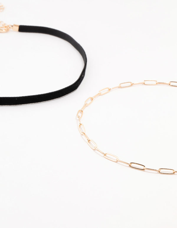 Gold Ribbon Puff Heart Chokers 3-Pack