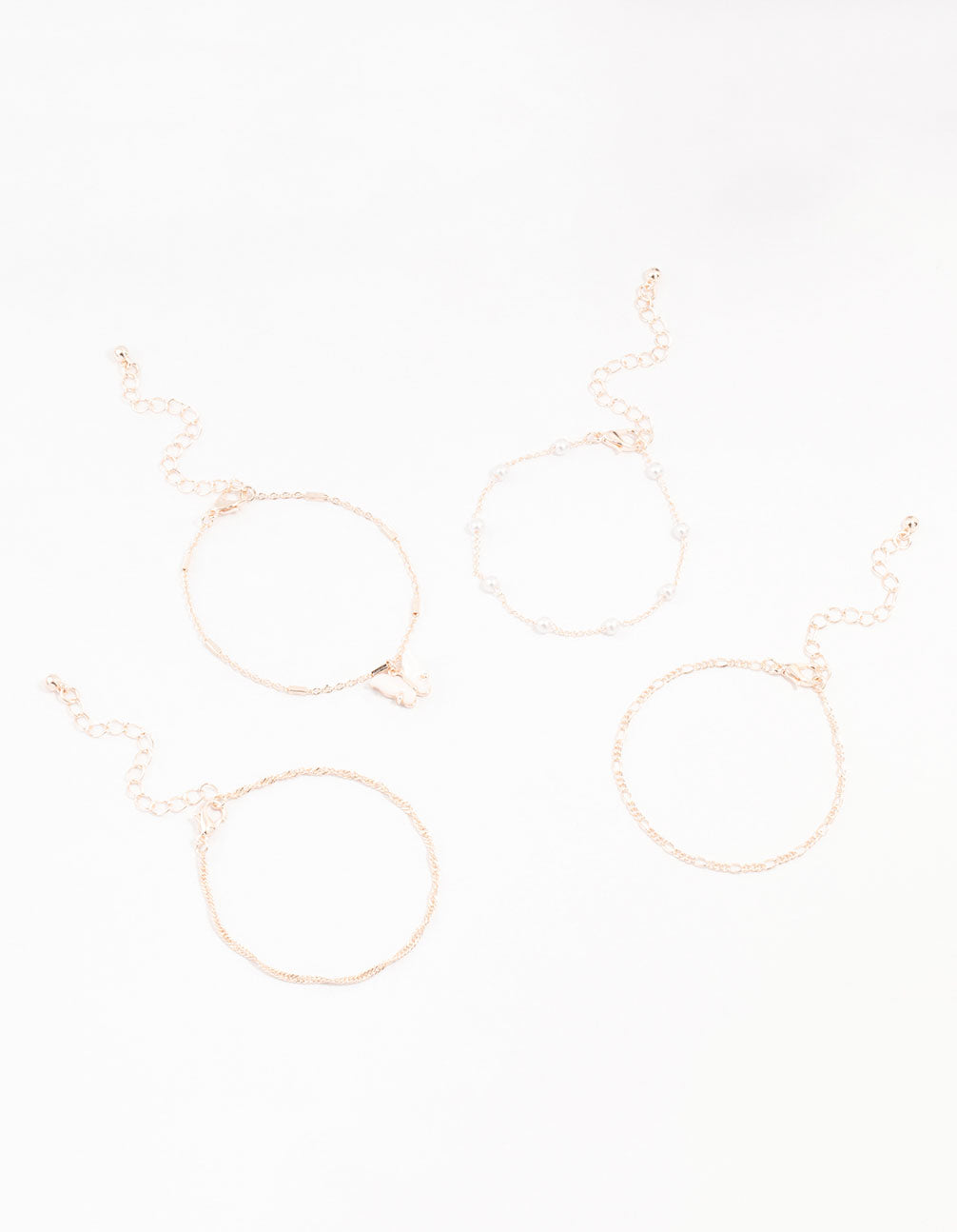 Rose Gold Stone Pearl Butterfly Bracelets 4-Pack