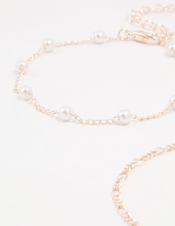 Rose Gold Stone Pearl Butterfly Bracelets 4-Pack