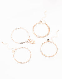 Rose Gold Diamante T & O Heart Bracelets 4-Pack - link has visual effect only