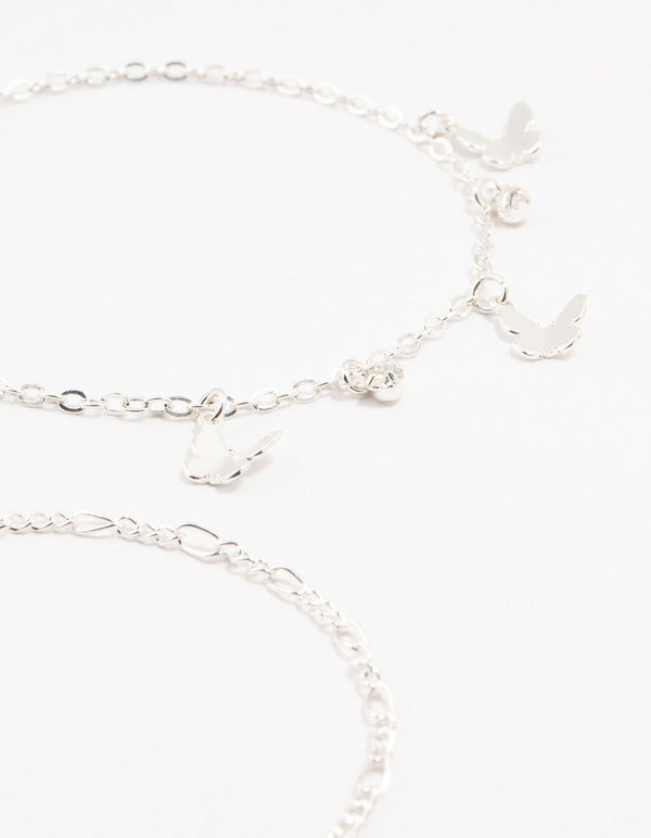 Silver Pearl Stone Butterfly Bracelets 4-Pack