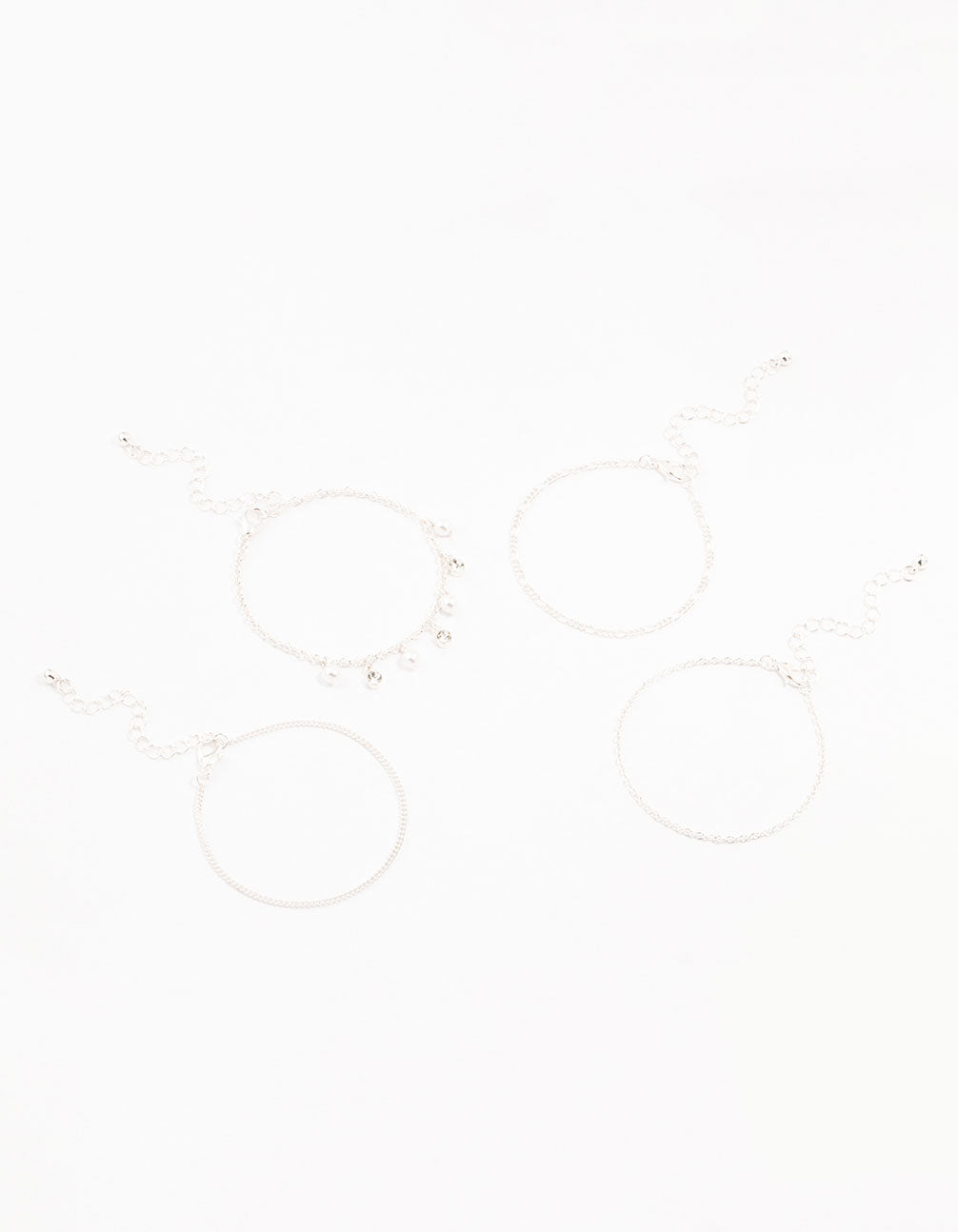 Silver Diamante Pearl Droplet Bracelets 4-Pack