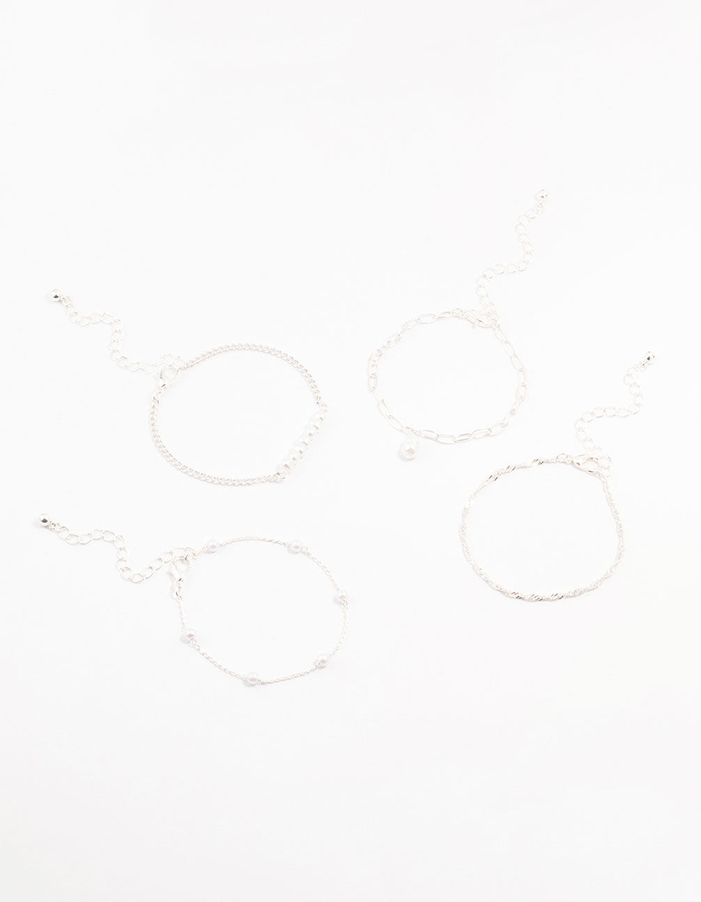 Silver Paperclip Pearl Bracelets 4-Pack
